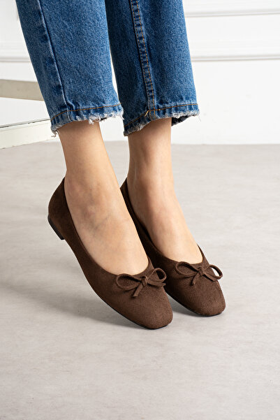 pasyone Καφέ Γυναικείες Σουέντ Καθημερινές Μπαλαρίνες