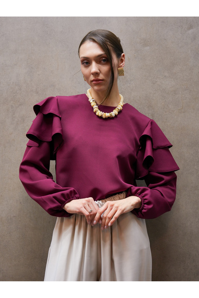 KÜÇÜĞÜM BUTİK Μπλούζα από κρεπ με βολάν σε μπορντό χρώμα