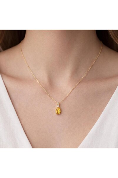 Natural Jewelleryy 925 AYAR GÜMÜŞ SİTRİN TAŞLI KADIN KOLYE HEDİYELİK