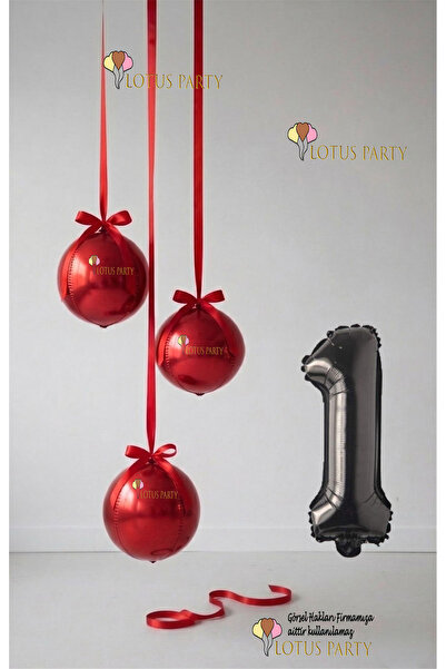 LOTUS PARTY Red Set - Red Globe Balloon - Black Number Balloon - Globe Foil B...