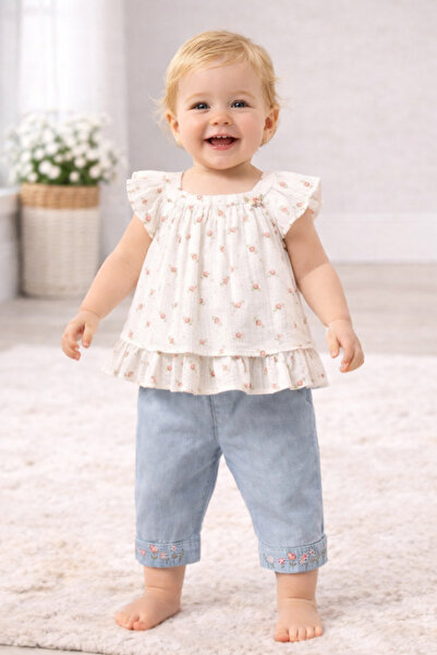 Naka Concept Floral Denim Set 100% Cotton Baby Girl 2 Piece Set