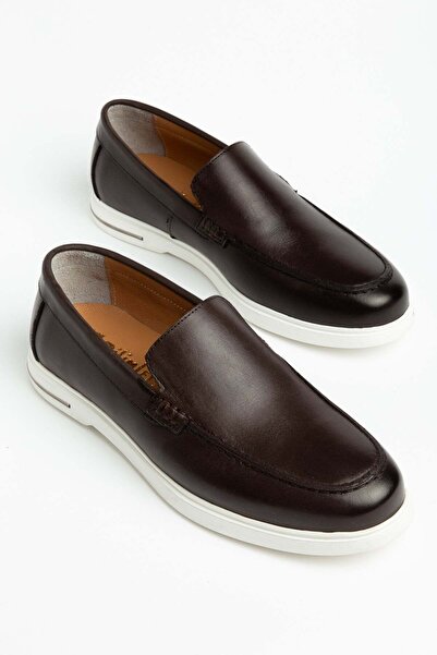 Dilimler Ayakkabı Genuine Leather Men's Casual Shoes Brown Flat Sole with Met...