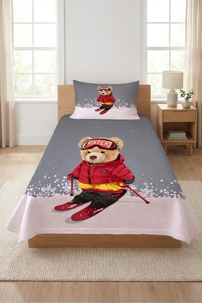 Evmila Σετ Παιδικού Κρεβατιού με θέμα τον Αρκουδάκι Σκιέρ και το Χιόνι - Διακ...