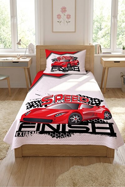 Evmila Race Car Checkered Kids Pique Set-Adventure Speed Themed Modern Red Wh...