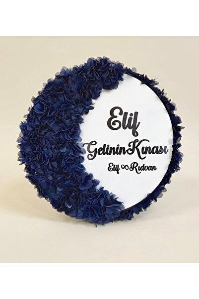 Elriya Gelin Tefi Yarım Ay Üç Boyutlu Çiçek Süslemeli İsme Özel Gelin Tefi, K...