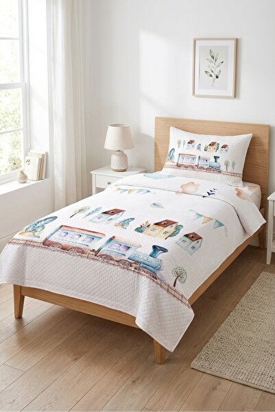 Evmila Χαριτωμένο σετ νεανικού πικέ με σχέδιο τρένου-Διακοσμητικό κάλυμμα κρε...