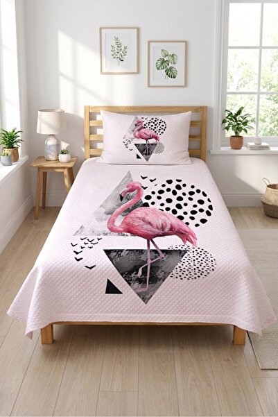 Evmila Παιδικό σετ πικέ με γεωμετρικά σχέδια φλαμίνγκο - Τροπικό μοντέρνο μαύ...