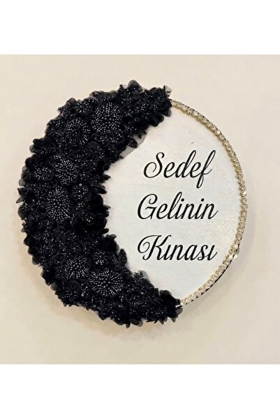 Elriya İsme Özel Gelin Tefi Yarım Ay Üç Boyutlu Çiçekli, Dantel Boncuk İşleme...