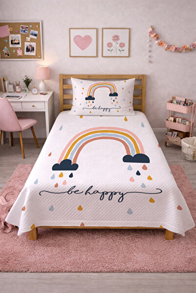 Evmila Παιδικό σετ πικέ με σχέδιο ουράνιο τόξο και σύννεφα - Διακοσμητικό κάλ...