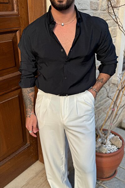 OUTFİT MAN Πουκάμισο Lyocell Organic Basic Oversize Μαύρο