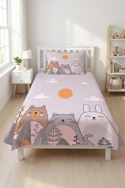 Evmila Cloud Themed Children's Pique Set with Cute Animal Figures - Nordic Ta...