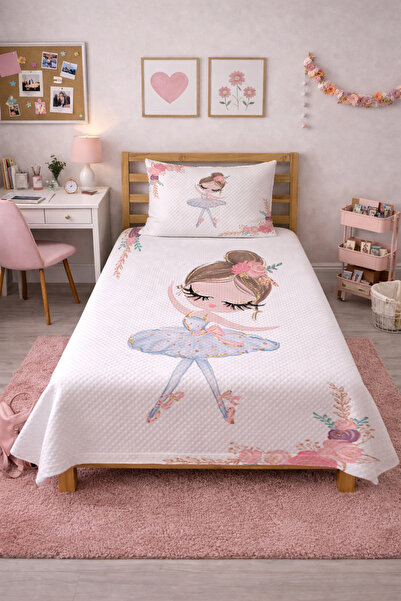Evmila Κομψό παιδικό σετ πικέ με λουλούδια μπαλαρίνας - Καπιτονέ κάλυμμα κρεβ...