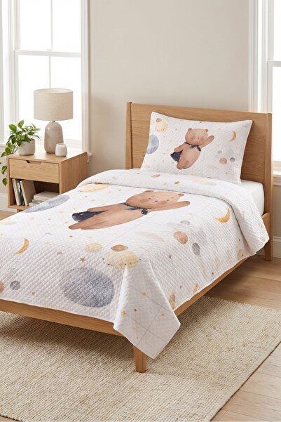 Evmila Σετ Πικέ Μονό Κρεβάτι Space Teddy Bear Starry - Διακοσμητικό κάλυμμα κ...