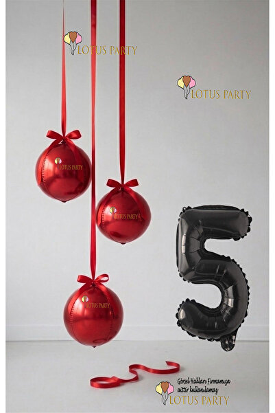 LOTUS PARTY Red Set - Red Globe Balloon - Red Number Balloon - Globe Foil Bal...