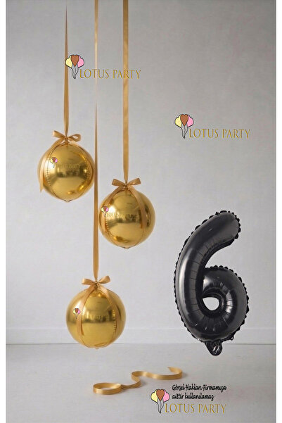 LOTUS PARTY Gold Set - Gold Globe Balloon - Black Number Balloon - Globe Foil...
