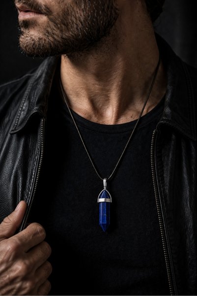 İyyaKee Natural Dark Blue Stone Necklace – Stylish and Energy-Infusing Necklace with Sapphire Crystal Tip