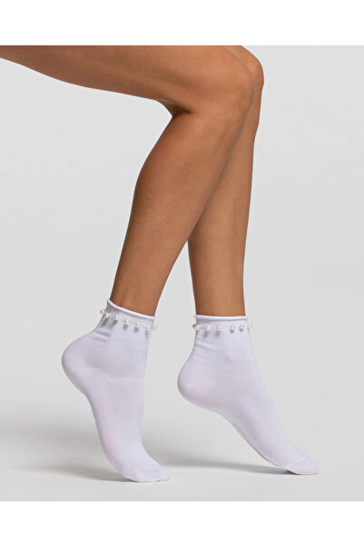 Pompea Women's Short Socks, Perlita, Made of Cotton with Decorative Pearls, O...