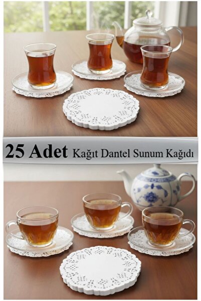 TARIK HOME Dekoratif Kağıt Dantel Bardak Altlığı Sunum Seti – 25 Adet (Beyaz)