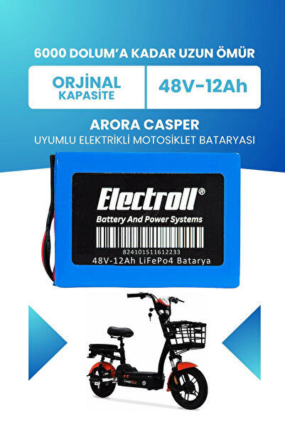 ELECTROLL Arora Casper Batarya (Standart Kapasite) LiFePO4 48V 12Ah Elektrikl...