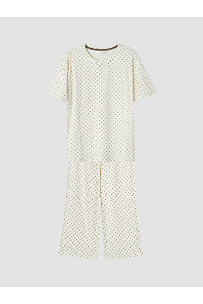 LC Waikiki Rmz Gi̇yi̇m Farkiyla Polka Dot Women's Capri Pajama Set