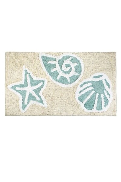 ANTBRO Χαλάκι Μπάνιου 75×45 εκ. Μπεζ-Πράσινο με Αστερίες και Κοχύλια – Ναυτικ...