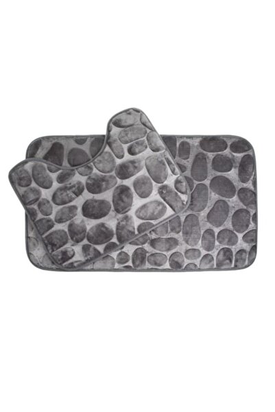 OEM Σετ χαλάκια μπάνιου, με σχέδιο πέτρας, γκρι, πολυεστέρας, 2 τεμάχια