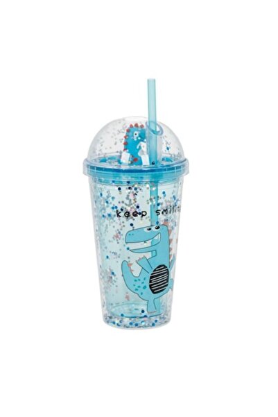 OEM Πλαστικό ποτήρι με σχέδιο δεινόσαυρου και κομφετί, με βιδωτό καπάκι και κ...