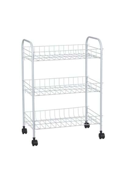 OEM Τριώροφη Μεταλλική Ραφιέρα με Πλαστικούς Τροχούς, Λευκή