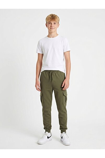 Enie Αγορίστικο παντελόνι φόρμας χακί Jogger με τσέπες Cargo