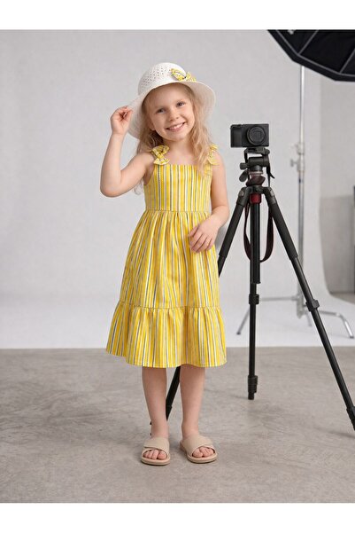 Erzani Kids Κοριτσίστικο ριγέ φόρεμα με βολάν, καλοκαιρινό ριγέ φόρεμα 2 τεμα...