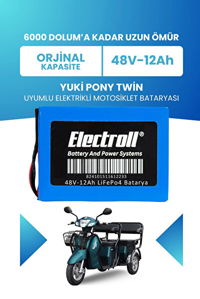 ELECTROLL Yuki Pony Twin Batarya (Standart Kapasite) LiFePO4 48V 12Ah Elektri...