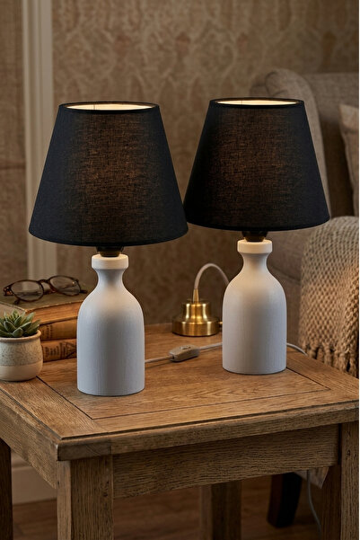 Lambazade Elzade Model Gray Wooden Body 2-Piece Black Headboard Lampshade