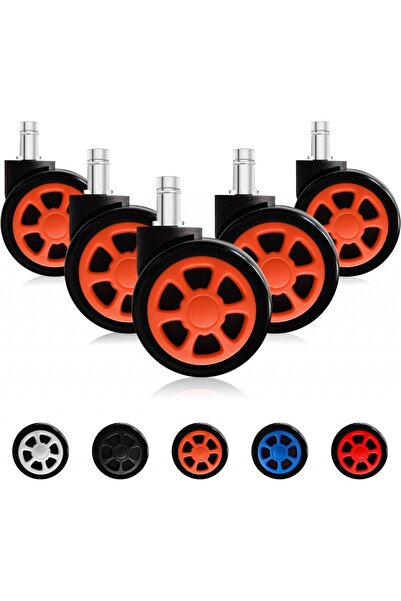 TIANSHU Σετ 5 ροδάκια για καρέκλα γραφείου, πολυουρεθάνη/μέταλλο, μαύρο/πορτο...