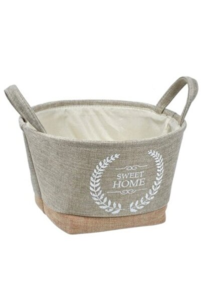OEM Καλάθι Αποθήκευσης με Λαβές, Μπεζ/Λευκό, 'Sweet Home', Στρογγυλό, 30 x 20...