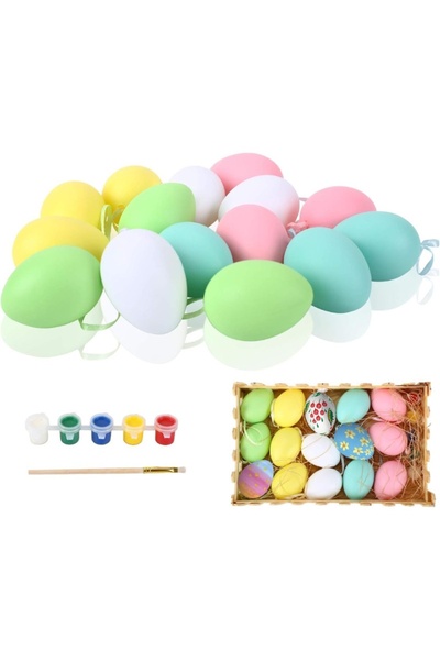 FORMIZON Δημιουργικό σετ: καλάθι με 15 πασχαλινά αυγά και χρώματα για ζωγραφι...