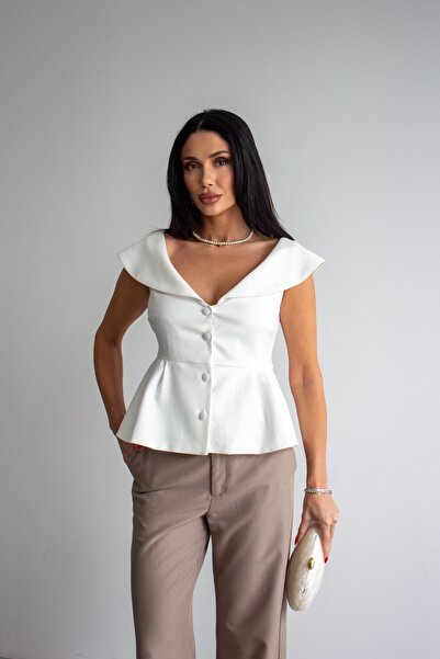 Narin Studios Γιλέκο Madonna με γιακά και πεπλάμ, λευκό