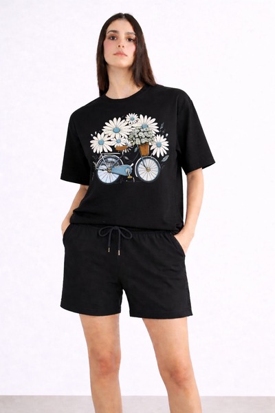 Gutsy Μπλουζάκι και σορτς με στάμπα ποδηλάτου και μαργαρίτας