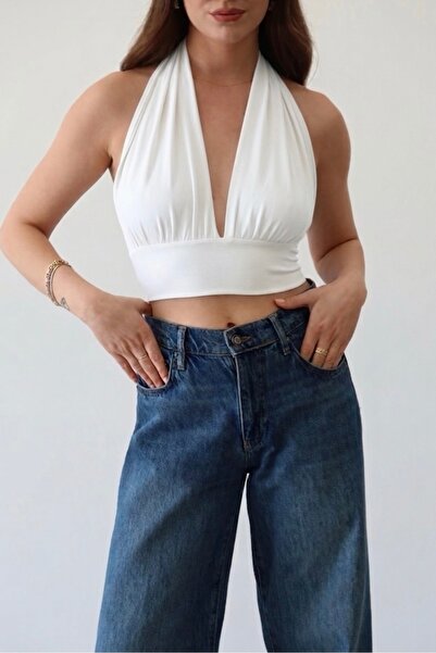 FEWTİNT Γυναικεία μπλούζα με δέσιμο στην πλάτη και το λαιμό. Μπροστινό μέρος ...