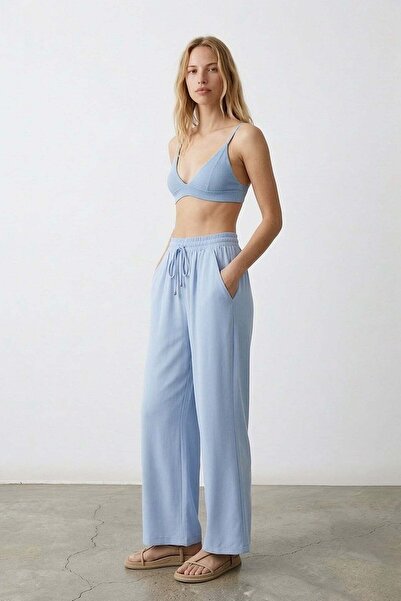 Quzu Elastic Waist Wide Leg Trousers Orange