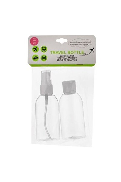 OEM Σετ 2 μπουκαλιών ταξιδίου, με καπάκι, Διαφανές/Λευκό, 60 ml