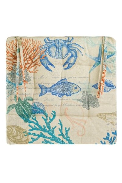 OEM Βαμβακερό Μαξιλάρι Καρέκλας, Σχέδιο Ψαριών και Κοχυλιών, Κοραλλί/Μπλε, 40...