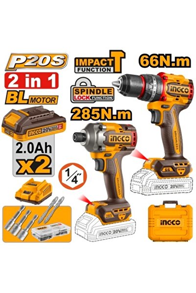 Ingco Ηλεκτρικά Εργαλεία Δράπανο 20 V 66 Nm με Κρουστική Λειτουργία + 20 V 1/...