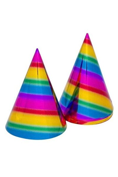 OEM Σετ 6 καπέλων γενεθλίων, ουράνιο τόξο, με λάστιχο, πολύχρωμα