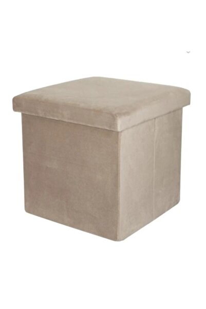 OEM Αποθηκευτικό Οθωμανικό Σκαμπό, Αναδιπλούμενο με Καπάκι, Βελούδινο, Μπεζ, ...