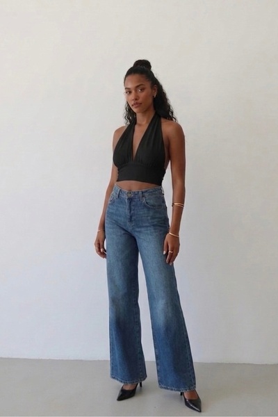 FEWTİNT Γυναικεία μπλούζα με δέσιμο στην πλάτη και το λαιμό. Μπροστινό μέρος ...