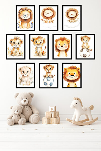 UNT 10-Piece Frame-Looking Cute Lion, Safari Themed, Nursery Painting Set 15X...