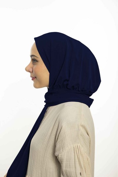 Loggia Ready-To-Wear Practical Snap-On Shawl Sandy - Snap-On Hijab Women's Shawl Navy Blue