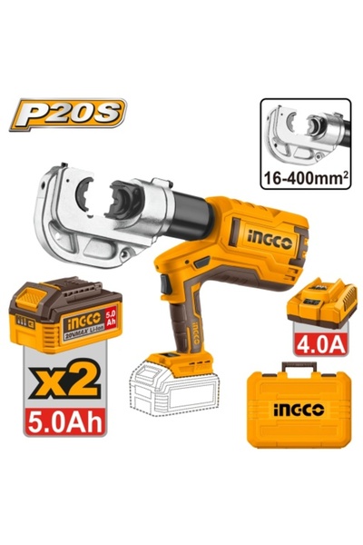 Ingco Clește de sertizat 20 V pentru țevi 16-400 mm cu 2 baterii