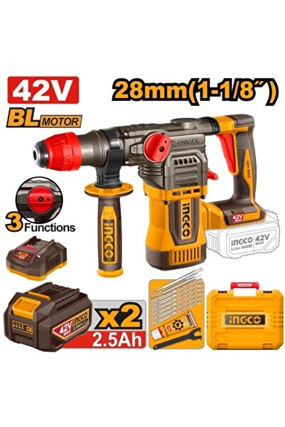 Ingco 42 V 28 χιλ. Κρουστικό δράπανο με 2 μπαταρίες