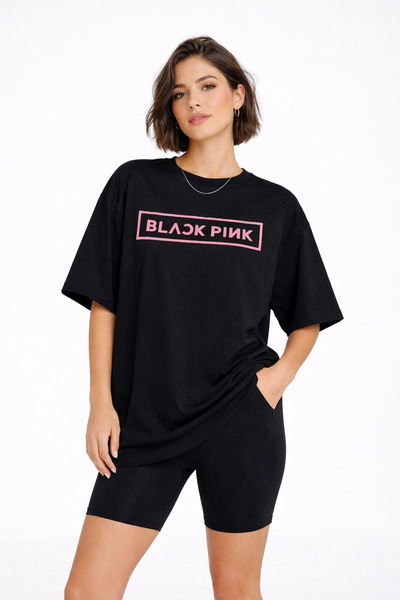 Women's Oversize T-Shirt 100% Cotton Comfortable Fit Printed T-Shirt Black